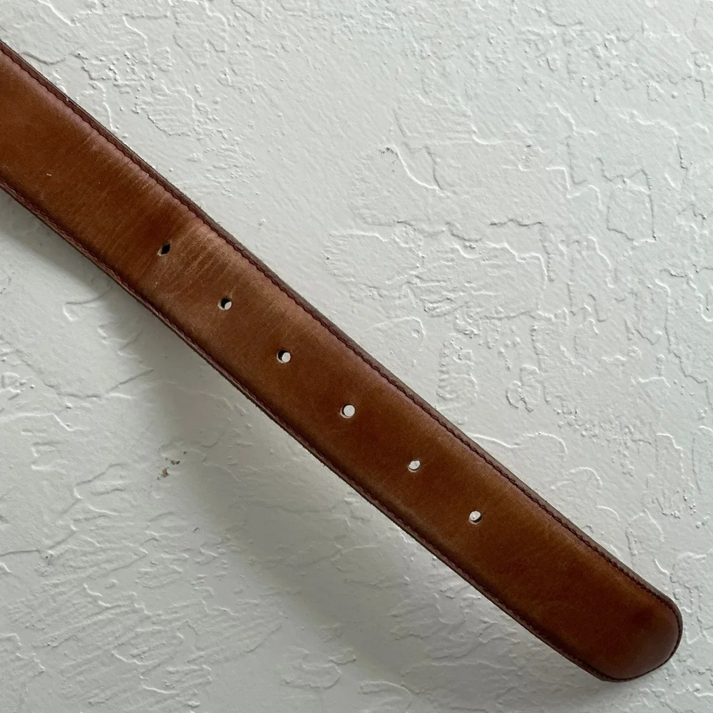 Vintage ACE MARKS Handcrafted Brown Leather Belt size 125|110 (38) Made in Italy